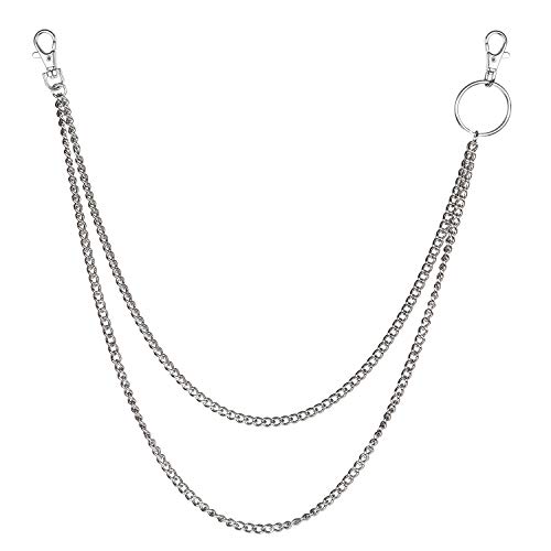Pants Chain, Wisdompro 2 Layer Hip Hop Punk Chain with Keyring and 2 Lobster Clasps for Jeans, Trousers and Skirts