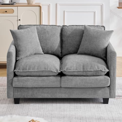 Image of 51'' Cloud Loveseat Couch, Love Seats Cloud Sofa with 2 Throw Pillows, Modern 2 Seater Sectional Couches with Deep Seat, Modular Sofas for Living Room, Bedroom, Small Apartment, Light Grey