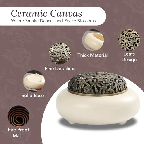 Image of Ekhasa Ceramic Dhoop Dani Loban Burner Holder Stand for Home | Dhup Kapoor Dani for Puja | Sambrani Dhoop Holder | Dhuni Burner Samrani Dhoop Batti Stand for Pooja | Dhup Stand Incense Oud Burner