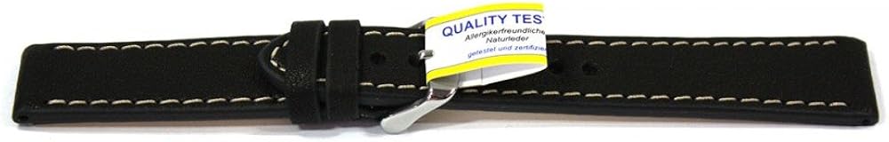 WCC de piel pulsera, reloj de pulsera piel de ternero suave, certificado piel natural, curtido ecológico, 3339, color: negro; ancho: 22 mm