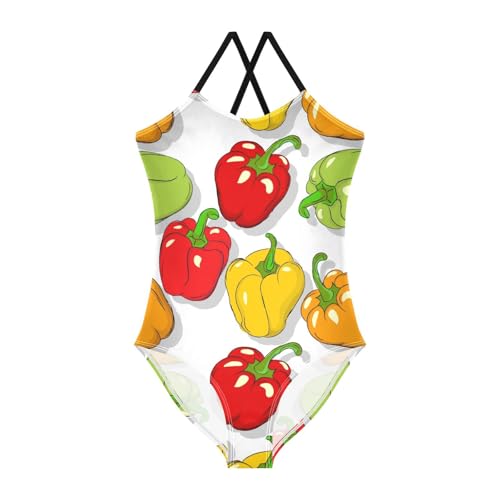 Girls One Piece Swimsuits Bell Peppers Pattern Sport Halter Swimwear Beach Bathing Suit