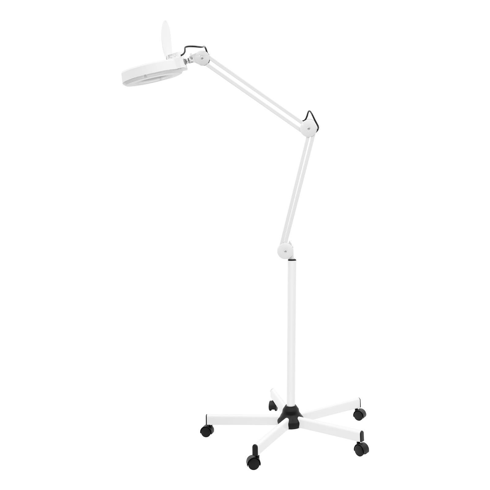 LED Lupenleuchte, 12.5cm 5-Dioptrien Lupenlampe Kosmetikleuchte Standlupe mit 24W LED Beleuchtung Rollstativ Schwenkarm für Lesen Arbeiten Nähen Kosmetik Tattoo Senioren