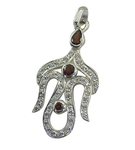 Pendentif Argent Grenat pour femme, bijou 925 massif robuste de 2 pouces couleur rouge