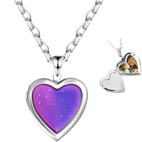 OUDQFCJ Stimmungskette Mädchen Gefühlskette Herz Damen Herz Medaillon Halskette Farbwechsel Herz Kette Zum Öffnen Medaillon Kette Mit Foto Freundschaftskette Temperatur Halskette Edelstahl für Frauen OUDQFCJ Stimmungskette Mädchen Gefühlskette Herz Damen Herz Medaillon Halskette Farbwechsel Herz Kette Zum Öffnen Medaillon Kette Mit Foto Freundschaftskette Temperatur Halskette Edelstahl für Frauen