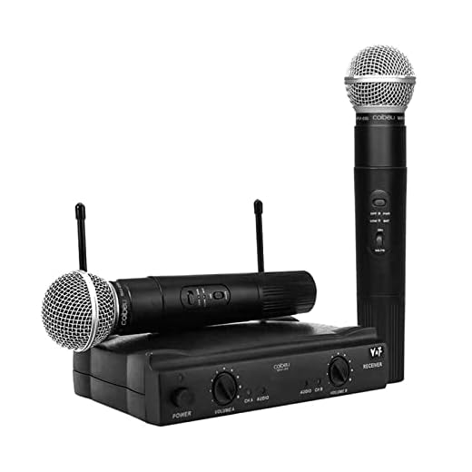 Microfone Sem Fio Karaoke Duplo, VHF, Microfone Dinamico, Microfone de Mão Profissional