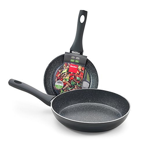 Metaltex NATIVA - Lote 2 Sartenes Aluminio Forjado, 20 + 24 cm, antiadherente Stone-Tex 2 capas, Full Induction válido para todo tipo de cocinas, Color Negro