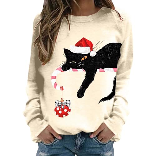 Weihnachtspullover Damen Lustig Christmas Sweater Rundhals...