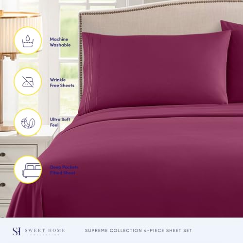 California King Sheet Sets - Breathable Luxury Sheets with Full Elastic & Secure Corner Straps Built In - 1800 Supreme Collection Cal King Deep Pocket Bedding Set, Sheet Set, California King, Berry