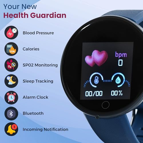 Image of Bouncefit M I D18 Round Fitness Band Smart Watch for Men, Women, Boys, Girls, Kids - Single Touch Interface, Water Resistant, Workout Modes, Quick Charge Sports Smartwatch - Blue HH