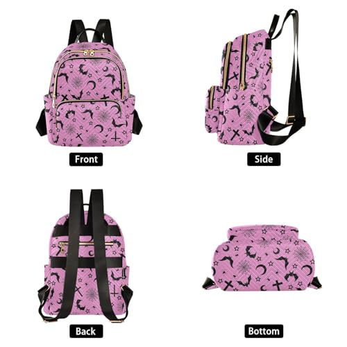 Image of Mini Backpack Bats Crosses Stars Gothic Fashion Backpack Purse for Women,Handbag Shoulder Bag Casual Daypack, Ladies Gift for College Work (S)