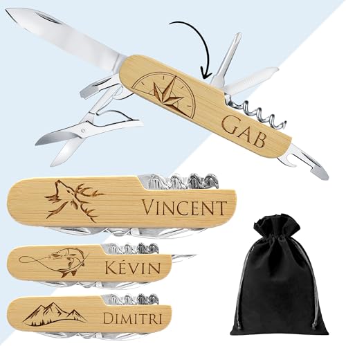 KDO MAGIC - Couteau suisse personnalisé - Gravé et personnalisable avec un prénom - 7 Fonctions - Cadeau pour homme, fête des pères, papa, noël (Couteau...