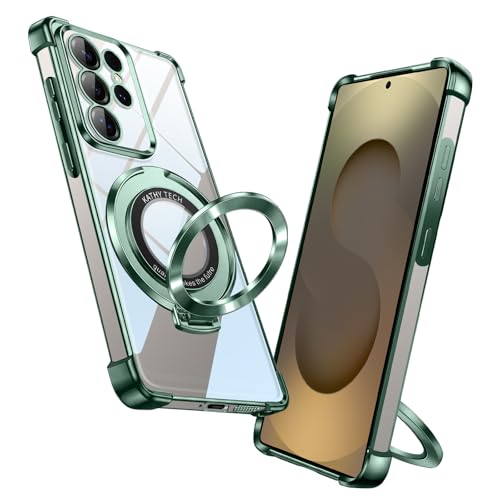 Coque Samsung S25 Ultra magnétique antichoc avec bague de support verte