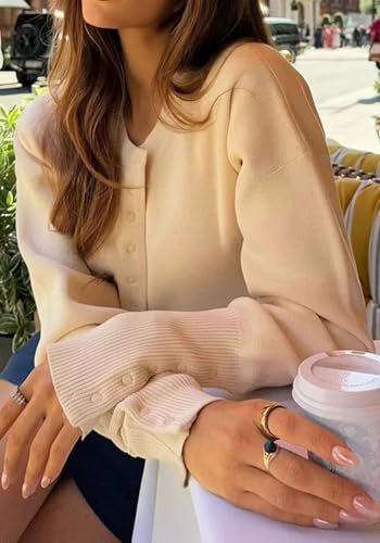 NRTHYE Womens Ribbed Knitted Crop Sweaters Button Down Long Sleeve Lightweigh Casual Short Cardigan Sweater Tops2