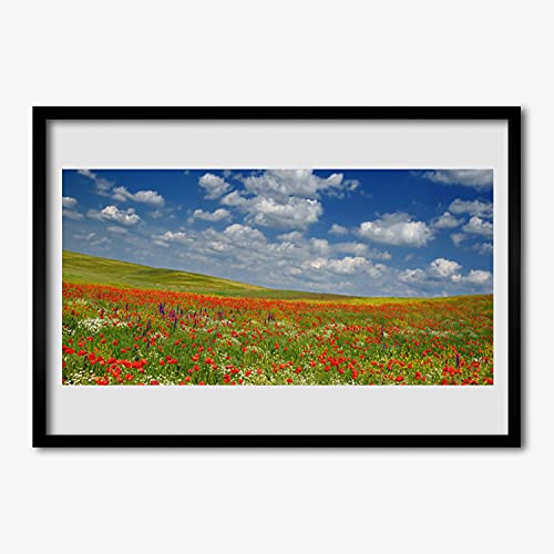 Affiche encadrée murale 70x50 cm cadre en mdf image photo paysage de fleurs de pré pour maison