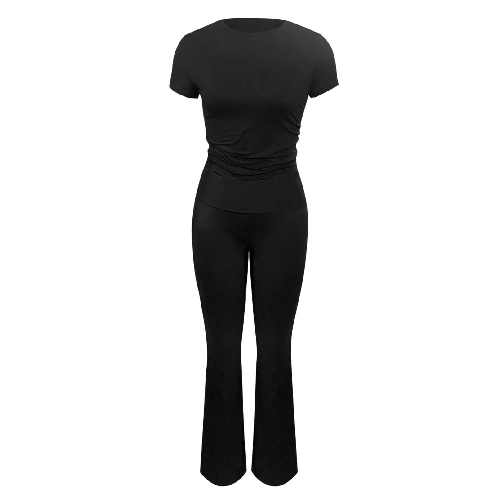 Generico Completo Sportivo Donna - Casual Two Piece Jogger with Round Neck T Shirt and Flared Pant for Workout Leisure Elegante Running Abbigliamento Donne Tuta Estiva Set Palestra Completa Pigiama