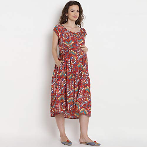 Image of Mine4Nine Women's Rayon Skater Midi Casual Dress