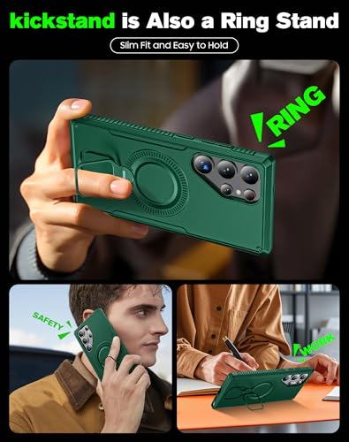 CENMASO Magnetic Case for Samsung Galaxy S25 Ultra with 360° Spin Stand, Compatible with Magsafe, Military Grade Protection, Shockproof Case for Galaxy S25 Ultra with Kickstand & Ring Stand, Green - image 8