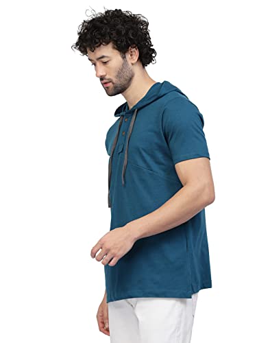 Image of Kalt Men Half Sleeves Cotton Blend Colour Block Hoodie T-Shirt