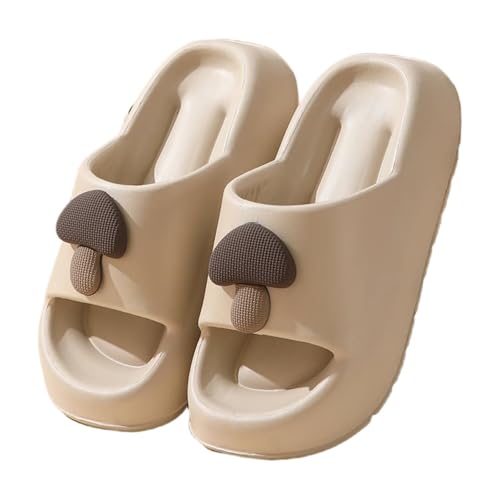 Pillow Slippers for Women and Men Non Slip Quick Drying Shower Slides Bathroom Sandals ，Ultra Cushion ，Thick Sole（Size：38-39，Khaki） 03
