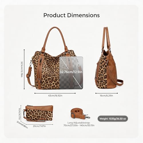 Bolso bandolera grande de cuero PU a cuadros para mujer miniatura 5