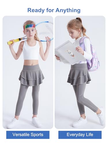 DIPUG 2 in 1 Girls Leggings with Side Pockets Ruffle Skirt Stretchy Comfortable for School and Sports3