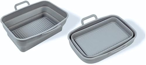 Paquete de forro para freidora de aire, plegable, plegable, olla de silicona para freidora de aire doble Ninja sin BPA, fácil limpieza (gris)