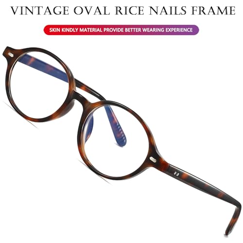 Image of AIEYEZO Retro Round Blue Light Glasses for Men Women Fashion 90s Vintage Trendy Oval Round Frame Nerd Glasses