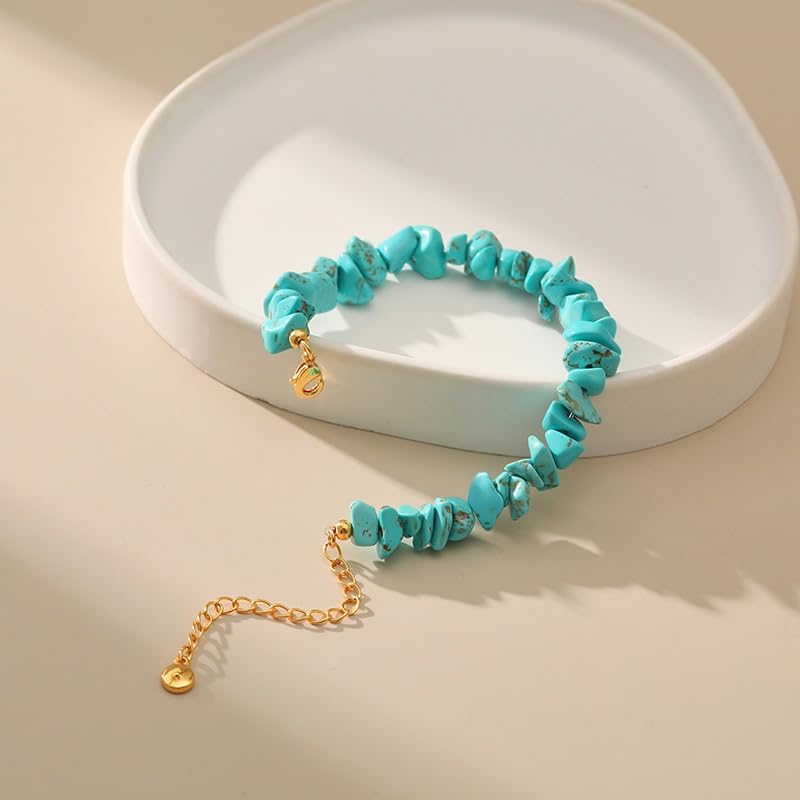 Gold Round Turquoise Beaded Bracelets18K Gold Plated Handmade Cute Bracelet for Women - Image 4