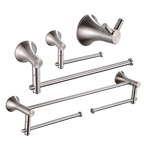 BESy 4 Pieces Bathroom Accessories Set Stainless Steel(24" Double Towel Bar,10" Single Towel Bar,Toilet Paper Holder,Double Towel Hooks) Wall Mounted, Bath Hardware Fixtures Set, Brushed Nickel