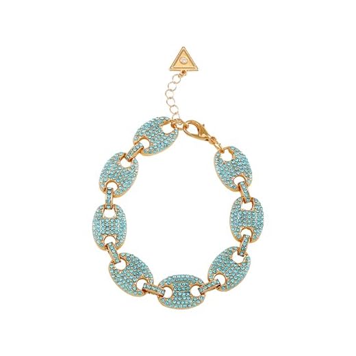 GUESS Pulseira de elos de pedra aqua pavimentada dourada, One Size, Metal, Pedra de vidro