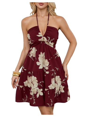 Image of SOLY HUX Women's Summer Mini Dress Halter Backless Flowy Cami Sundress