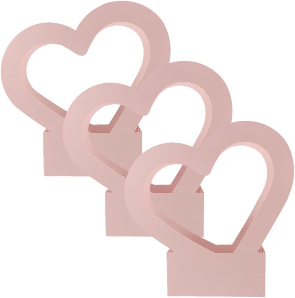 Gogogmee Heart Shape Paper Flower Boxes 3pcs, Waterproof Pink Floral Bouquet Wrapping Boxes 30x29.5x7cm Handheld Paper Flower Basket Set for Packaging and Party Favors