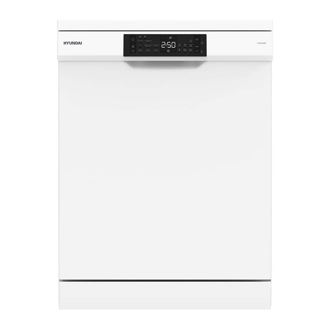 Hyundai Lavavajillas 60cm Blanco HJ15600DD. 100W, 15 Cubiertos, 3 Bandejas, 8 Programas, Display LED manual, Función Stop&Go, Eficiencia Energética Clase D