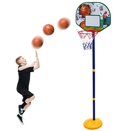 Canasta Baloncesto Infantil Ajustable 26,7 a 58,6 pulgadas Canastas de Baloncesto Exterior con Soporte, Cesta Soporte Tablero Baloncesto Portátil Aro de Baloncesto Infantil para Interior y Exterior