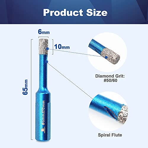 Dry Diamond Core Drill Bit Set,BRSCHNITT 5pcs 6mm Diamond Hole Saw Core Drill Bit with Triangle Shank for Porcelain Tile Ceramic Stone Granite Marble - Image 3