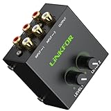 LiNKFOR Audio Mixer Stereo Passiver Mischpult 2 Kanal Stereo Audiomischer mit 2 Eingänge, 1 Cinch Ausgang Mini-Stereomischer mit Lautstärkereglern Audiomixer Vergoldeten DJ Mischer für PC, CD, TV
