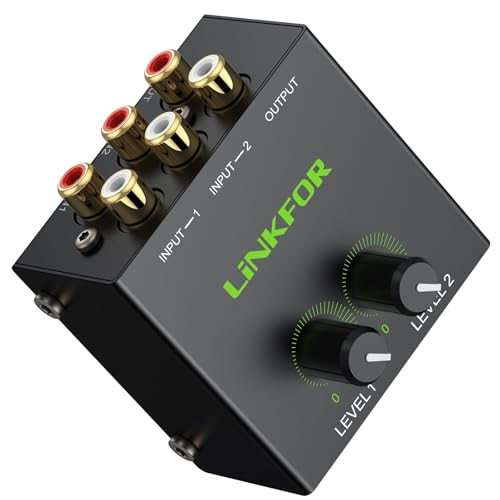 LiNKFOR Stereo Audio 2 Channel Mixer Mini Stereo Mixer,RCA Stereo Audio Mixer, Dual-Channel Audio...