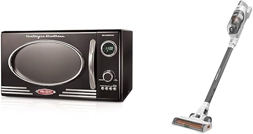 Nostalgia Horno microondas retro para encimera y BLACK+DECKER POWERSERIES+ 20V MAX Aspiradora inalámbrica, luces LED de suelo, tecnología Autosense,