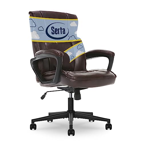 Serta 43670G Hannah Microfiber Office Chair With Headrest Pillow, Adjustable Ergonomic With Lumbar Support, Soft Fabric, Bonded Leather, Brown #TOP10