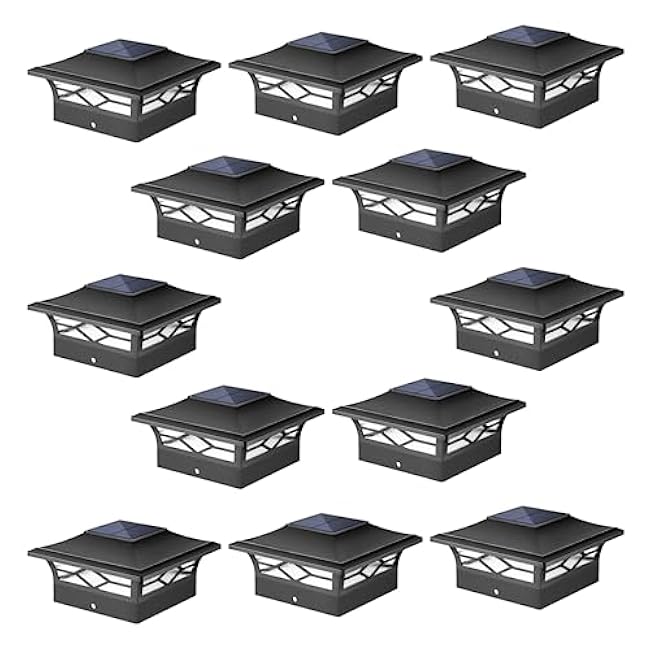 Solar Post Cap Lights Outdoor 12pack, Waterproof Solar Powered Deck Fence Post Lights for 4x4 Wood/Vinyl Posts, Solar Outdoor LED Light with Cool/Warm Lighting Decorate Garden Patio Porch££