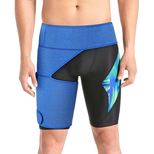 Manga Compresion Muslo Ligero, Soporte de la Ingle Transpirable, Abrazadera de Soporte Ajustable, Recuperación Esguince Tendón, el Alivio del Dolor de Muslo Ciática Apoyo para Hombres y Mujeres(Azul)