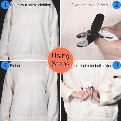Image of 2-Pack Dress Cinch Clips, Adjustable Elastic Shawl Clips for Women, Black & White, Secure and Scratch-Free for Dresses, Shawls, Scarves