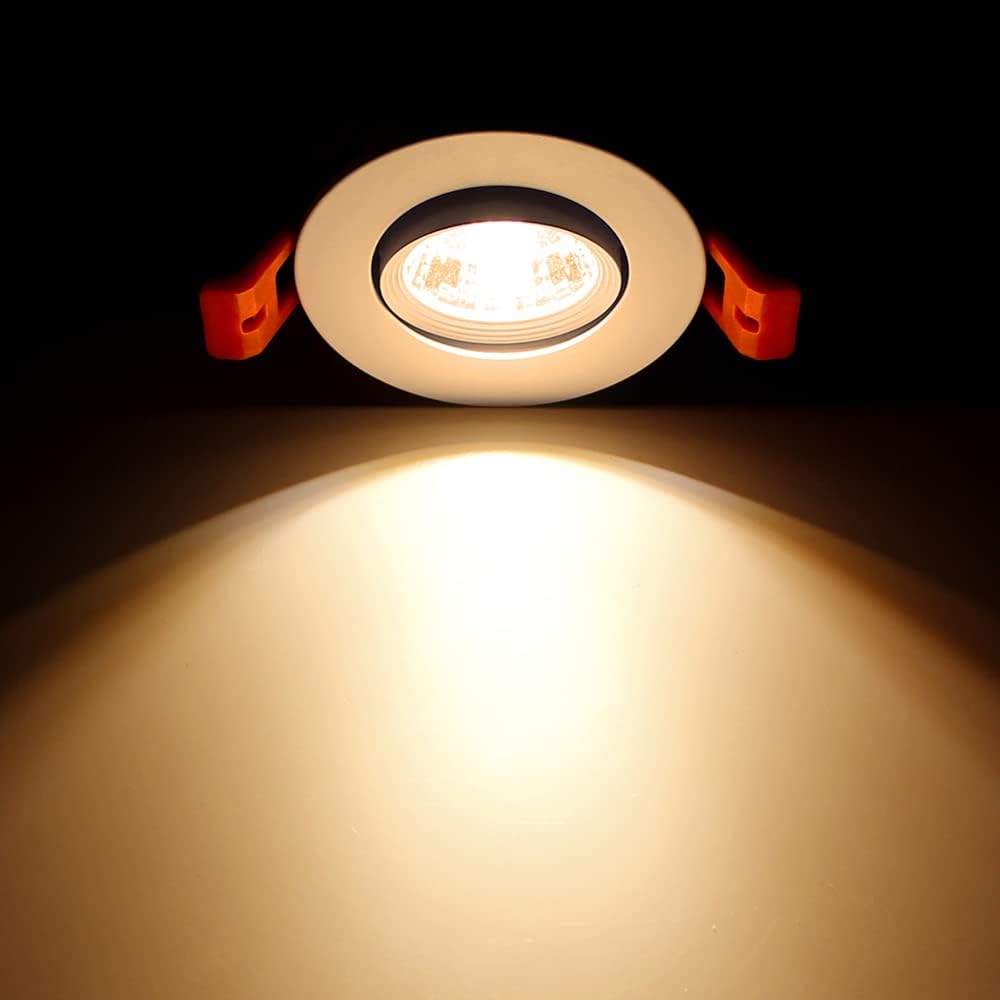 2Inch LED Recessed Ceiling Light, 3W Dimmable LED Downlight, 60 Beam Angle COB Recessed Lights with Driver, Warm White 3000K, 25W Halogen Bulbs Equivalent for Ceiling Lighting,White 6 Pack
