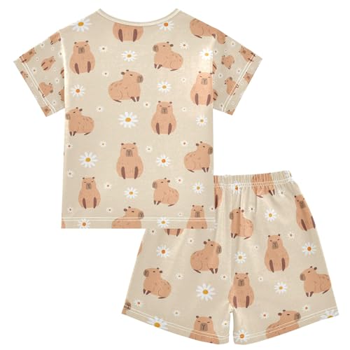 senya Cute Capybara Daisy Flower B Summer Pajamas Set Short Cotton Sleepwear 2 Piece2