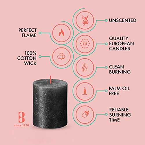 Bolsius 4 Pack Anthracite Shimmer Metallic Pillar Candles - 2.75 X 3.25 Inches - Premium European Quality - Natural Eco-Friendly Plant-Based Wax - Unscented Dripless Smokeless 35 Hour Wedding Candles #TOP2