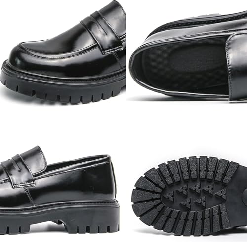 Men's Leather Platform Slip-On Loafers Comfortable Round Toe Chunky Heel Business Casual Lug Sole Dress Shoes Thick Sole Walking Shoes for Men2