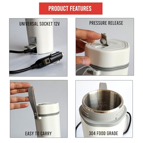 Image of Oshotto 12V Portable Electric Kettle Cup Stainless Steel Electric Kettle Auto Shut-off For Travel Camping, Road Trip Compatible with Kia Syros (350ml) - White