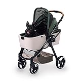 ibiyaya - Retro Luxe - Dog Stroller for Medium Dogs, Large and Small Dogs - One-Step Folding, Heavy Duty Zipperless Design with Adjustable Handle - Soft Sage Color