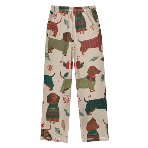 ZZXXB Dachshund Spruce Branch Print Boys Long Pants Soft Trousers Elastic Waist Kids Lounge Bottoms with Pockets S-XL2