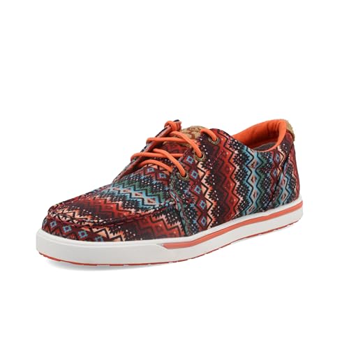 Twisted X Women's Hooey Loper, Moc Toe, Orange Aztec Print, 7.5 M